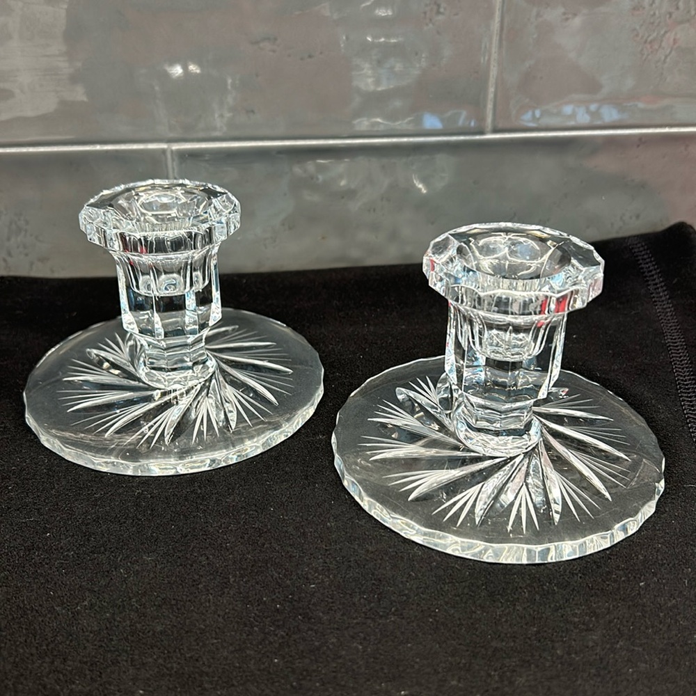 Vintage Pinwheel Crystal Taper Candle Holders